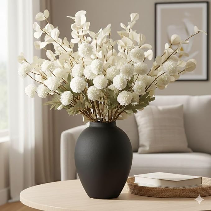 SilkSerenade Large Black Matte Flower Vase for Bedroom Kitchen Living Room Table, Contemporary Farmhouse Decorative Ella Flowers Iron Vases, Rustic Tall Earthy Wabi Sabi Modern Centerpieces Home Decor