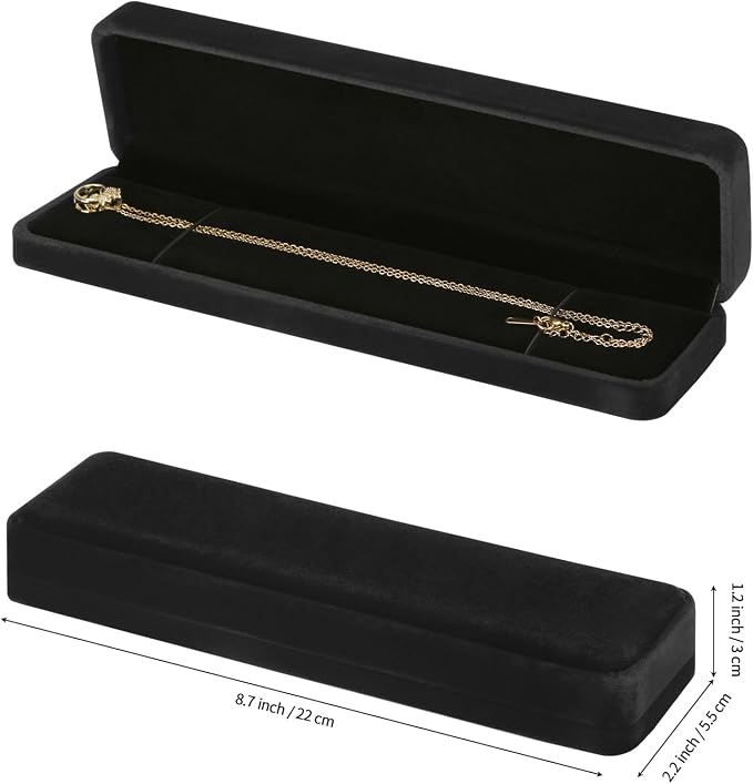 KUKUVR 2 Pcs Velvet Necklace Gift Box, Long Jewelry Storage Holder Case for Chain Pendant Bracelet Engagement Birthday Anniversary (Black)