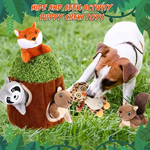 Skylety 7 Pcs Hide and Seek Squeaky Plush Dog Toys for Small Medium Puppies
