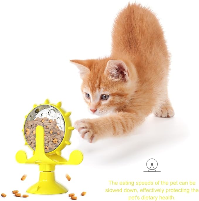 Cat Feeding Toy Rotating Windmill Treat Dispenser Interactive Pet Slow Food Toy with Food Leakage Hole Helps Slow Eating and .11 X 1.57 X 6.69 in