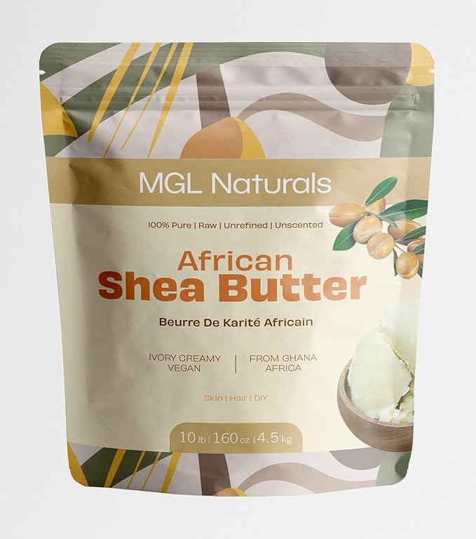 MGL Naturals Raw African Shea Butter Ivory, 100% Pure and Unrefined. Nourish and moisturize skin and hair. Use alone or DIY recipes. From Ghana, West Africa. (10 lb (Park of 1), 10 lb Shea Buttter)