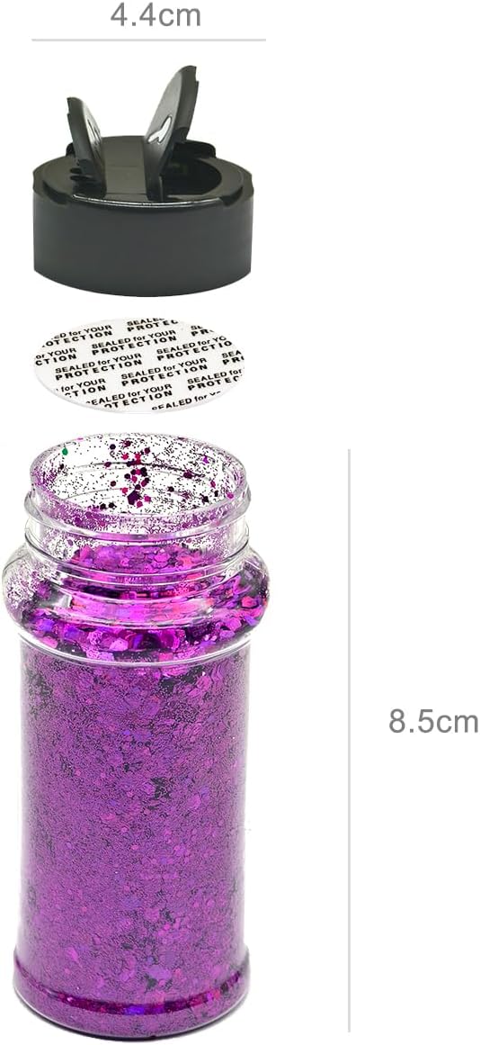 Purple - Craft Glitter - 2oz Glitter Shaker Bright Colorful Holographic Mix Chunky Body Glitter Bulk Wholesale 24 Colors in Shaker Cosmetic Glitter - EBLB800