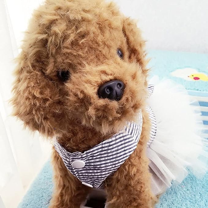 Dog Dresses, Fashion Pet Dog Clothes, Striped Mesh Puppy Dogs Princess Dresses (Blue, X-Small)