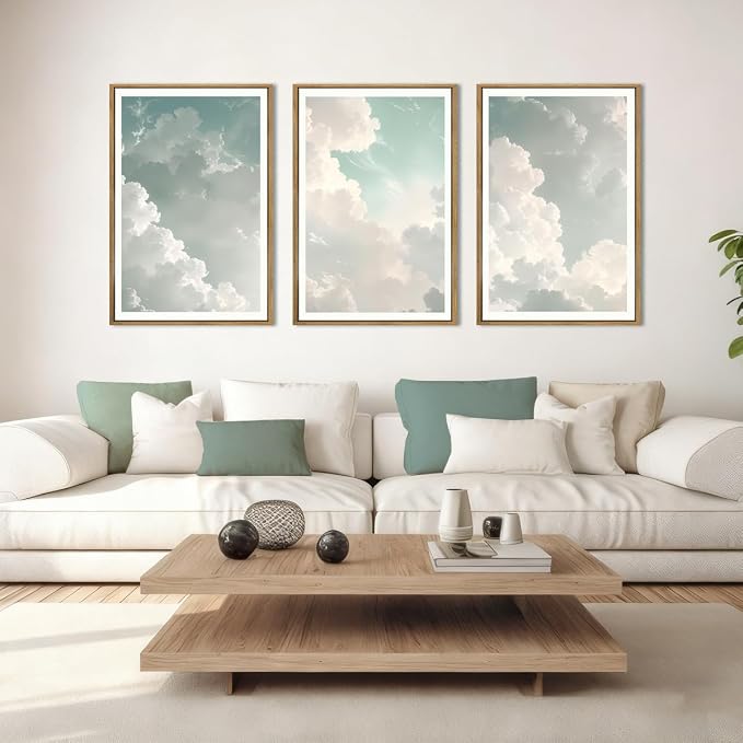 ANHUIB Large Sky Wall Art White Cloud Wall Art Nature Landscape Wall Decor Set of 3 for Living Room Bedroom Dining Room 16x24 Inch