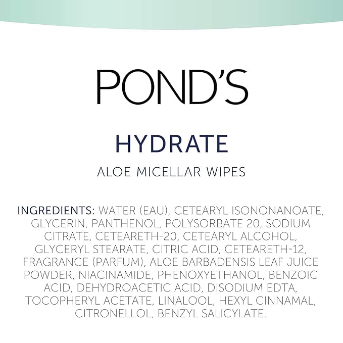 Pond's Vitamin Micellar Wipes For Dry Skin Hydrate Aloe Vera Removes Waterproof Makeup 25 Wipes (Pack of 2)