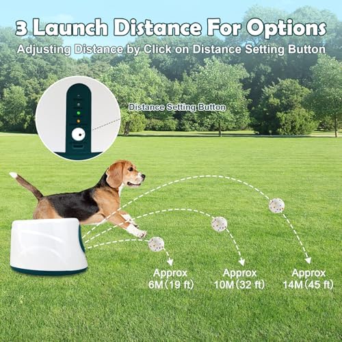 MEKAPLE Automatic Dog Ball Launcher, Upgraded Interactive Dogs Balls Thrower for Small and Medium Dogs, Distance Adjustable Mental Stimulating Dog Toys with 4 Durable Etpu Balls 2.2 Inch (Dark Green)