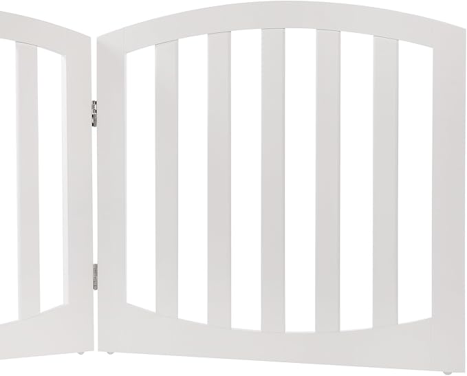 Arf pets Free Standing Wood Dog Gate, Step Over Pet Fence, 3 Panel 360° configurable,24" Tall, Foldable, Adjustable - White