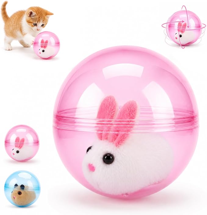 Self-Rolling Interactive Cat Ball, Electric Hamster Running Rolling Ball Toy, Rotate 360° Spin Moving Cat Ball, Fun Indoor Interactive Pet Ball for Cats Dogs Chasing，Pink
