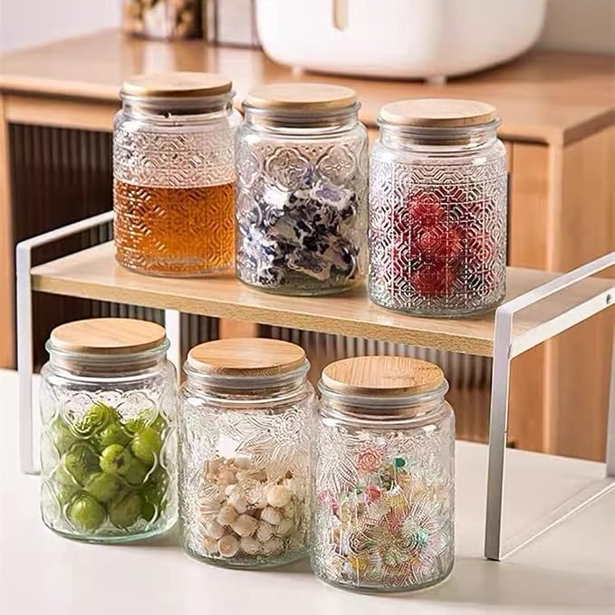 2 Pack Vintage Glass Storage Jars with Lids, 23.7oz Decorative Jars | Airtight Coffee Canisters, Glass Food Storage Containers for Tea Candy Sugar Cookie, Cute Jars