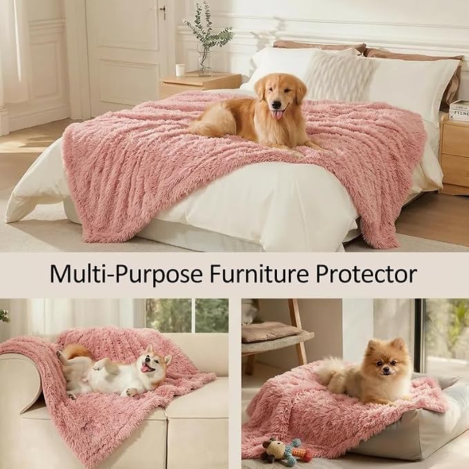 Pet Blankets Waterproof Fluffy Fleece Blanket Cat Dog Blankets Liquid Pee Proof Throw Blanket Reversible Furniture Protector Cover Washable for Couches Beds Sofa 65"x57" Pink