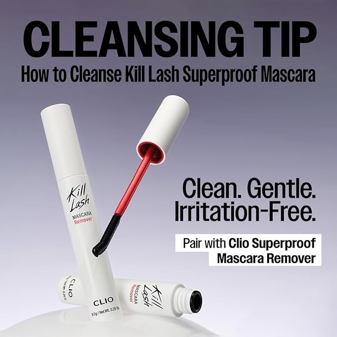 CLIO Kill Lash Superproof Mascara, Washable Tubing Mascara Black, Voluminous Eyelash, Long-Lasting, Clump & Smudge-Free, Vegan Formula for Sensitive Eyes, Korean Makeup Beauty (004 Extreme Volume)