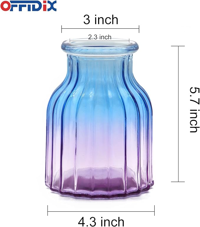 Glass Vase, Gradient Multicolor Flower Vase for Weddings, Events, Decorating, Arrangements, Flowers, Office, or Home Decor