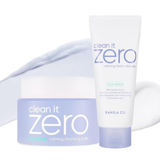 BANILA CO Clean It Zero Calming Double Cleanse Set | Calming Cleansing Balm 100ml + Calming Foam Cleanser 150ml | CICA, Madecassoside | Korean Vegan Cleanser for Sensitive Skin