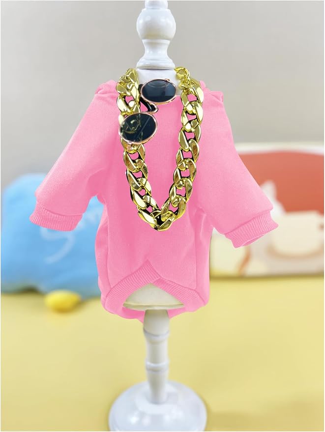 3Pcs Dog Hoodie Cat Apparel Dog Custume Set with Necklace and Sunglasses Pet Clothes for Puppy Small Medium Dogs Cats Light Pink X-Small