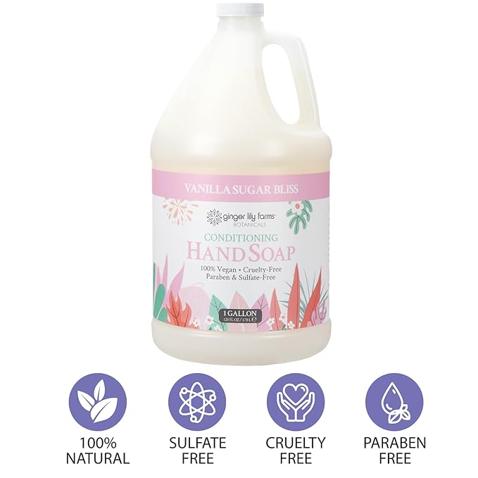 Ginger Lily Farms Botanicals Conditioning Liquid Hand Soap Refill, 100% Vegan & Cruelty-Free, Vanilla Sugar Bliss Scent, 1 Gallon (Pack of 4)