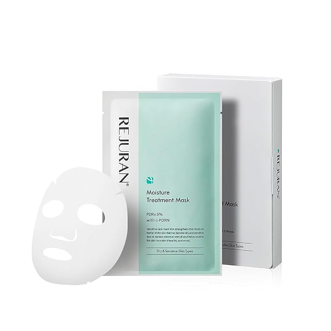 REJURAN® Moisture Treatment Mask, c-PDRN® - Hydrating Facial Sheet Mask, Repairs Skin Barrier and Retains Moisture with PDRx, Korean Skin Care 5-Pack