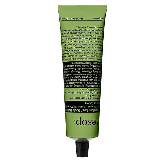 Aesop Geranium Leaf Travel Body Balm | Soften and Hydrate Skin with Nut Oils, Geranium Leaf and Citrus Extracts | 3.4oz / 100mL