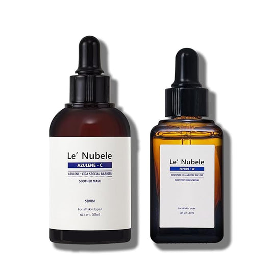 Le Nubele Azulene Cica Barrier Soother Mask Serum 50ml + Peptide W Hyaluronic EGF-FGF Booster Toning Serum 50ml – Salmon DNA PDRN, Centella, Ceramides, Niacinamide, Tranexamic Acid TXA, Multi-Peptides