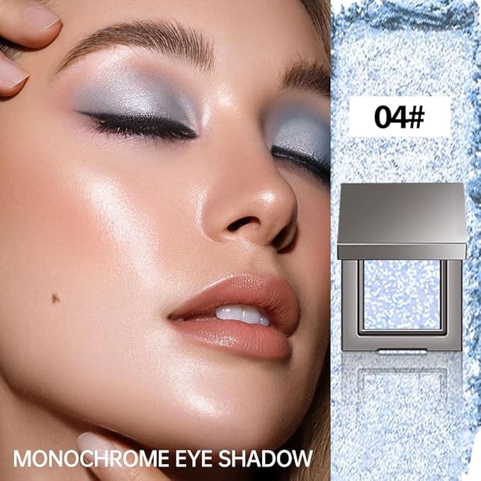 Matte Neutral Single Eye Shadow Palettes Eye Makeup, Light blue Glitter Cream Eyeshadow Palette Makeup, High Pigment Waterproof Nudes Eye Shadow Palettes, For Older Women(04# Pack of 1)