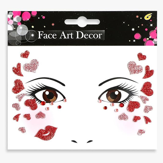 Valentine's Day Face Gems Face Jewels Stickers Red Love Heart Lip Self Adhesive Eye Body Face Nail Hair Crystal Rhinestones for Makeup Festival Glitter Face Art Decor 2Sheets (style1)