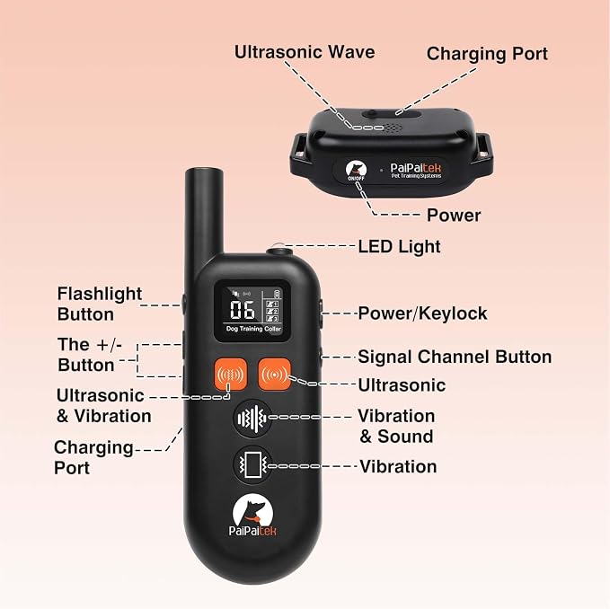 No Shock Dog Training Collar with Remote 3300ft Range, Humane Vibrating Dog Collar, 3 Modes Ultrasonic, Beep, Vibration for Small Medium Large Dogs - Security Lock & No Prongs