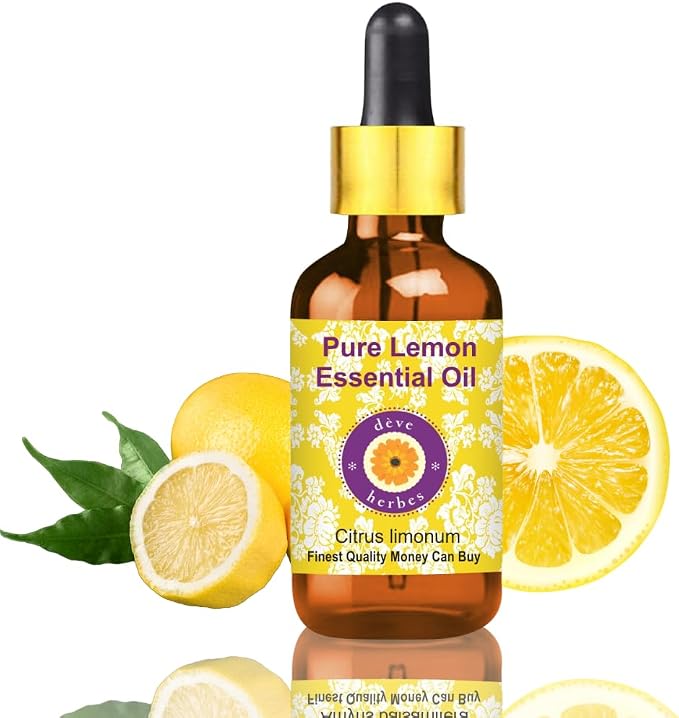 Deve Herbes Pure Lemon Essential Oil (Citrus limonum) with Glass Dropper Steam Distilled 50ml (1.69 oz)