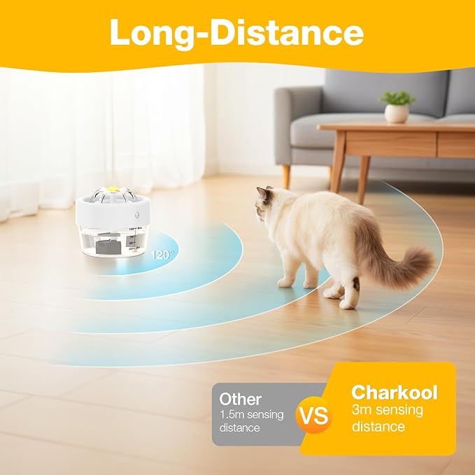 Cat Water Fountain, 1000ml Wireless Cat Water Fountain | Rechargeable Battery Operated,120° Wide-Angle Sensor, Automatic Pet Water Fountain with Quiet Pump for Cats/Dogs