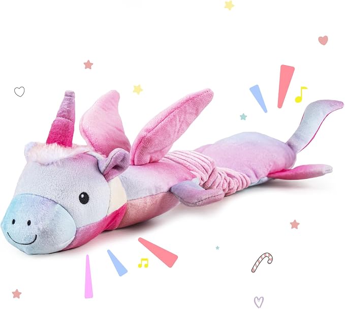 lilfrd Pink Unicorn Squeaky Dog Toy, Crinkle Plush Tug Toy for Dogs