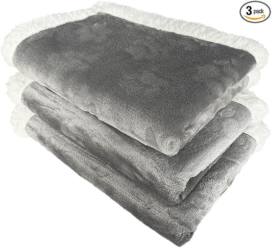 1 Pack 3 Dog Blankets for Small Dogs - 3 pcs Waterproof Dog Blanket Washable - Soft Sherpa Fleece Puppy Blanket for Kitten Doggy, Warm Cat Blankets for Indoor Cats, 16"X23", Grey