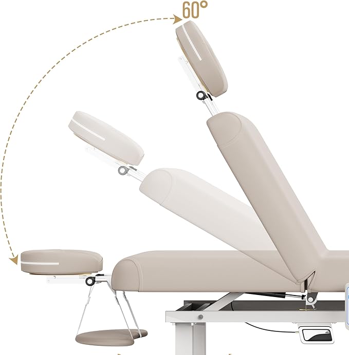 Dolonm 30 Wide x 75 Long Heavy Duty Electric Stationary Massage Table with Backrest Adjustable and Storage Space for Treatment/Medical Spa/Facial/Beauty/Massage Bed and More - Beige Gray