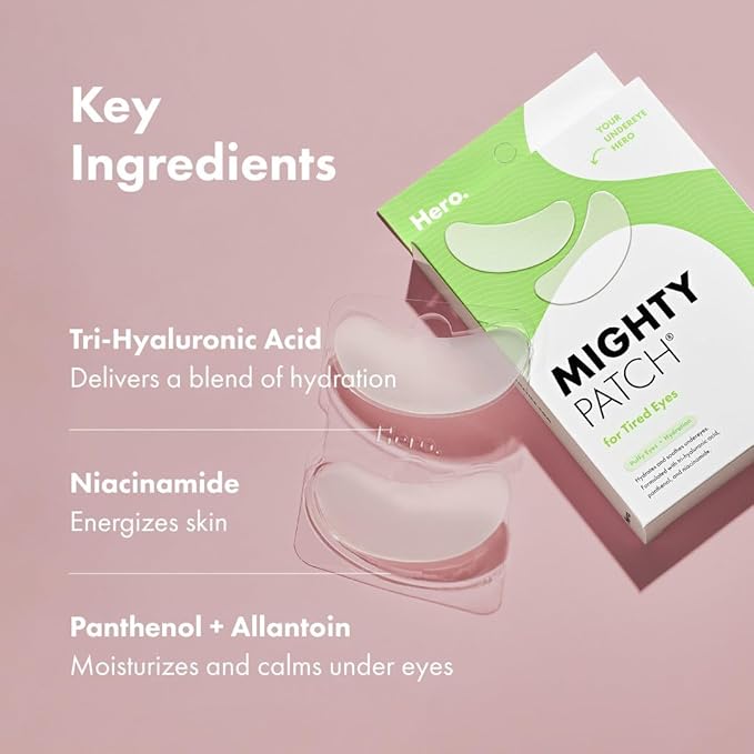 Mighty Patch HERO COSMETICS for Tired Eyes Patches - Soothing Hydrogel Patches - Awakens and Visibly De-puffs Undereyes with Multiple Applications (6 Count) (Pack of 2)