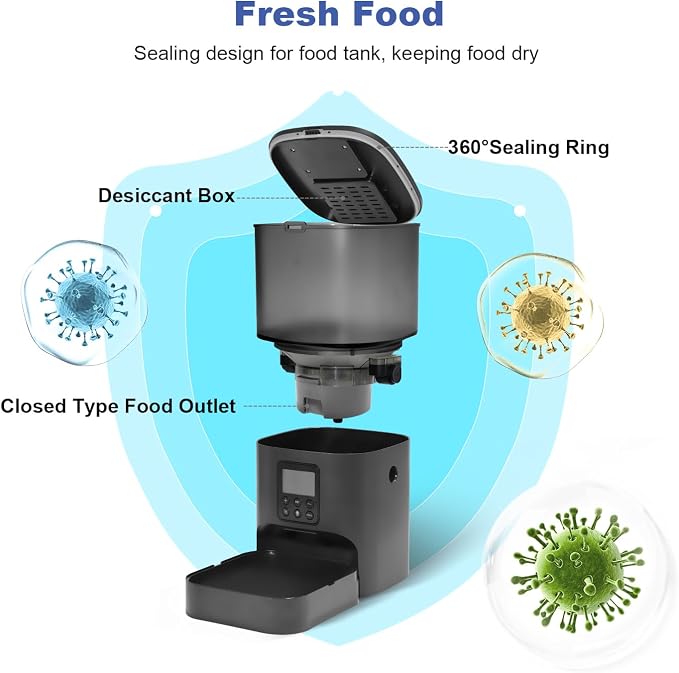 Automatic Cat Feeder, Cat Food Dispenser with 10s Voice Recorder, Pet Feeder up to 8 Meals per Day, Timed Feeder with Dry Food Sealed Ring