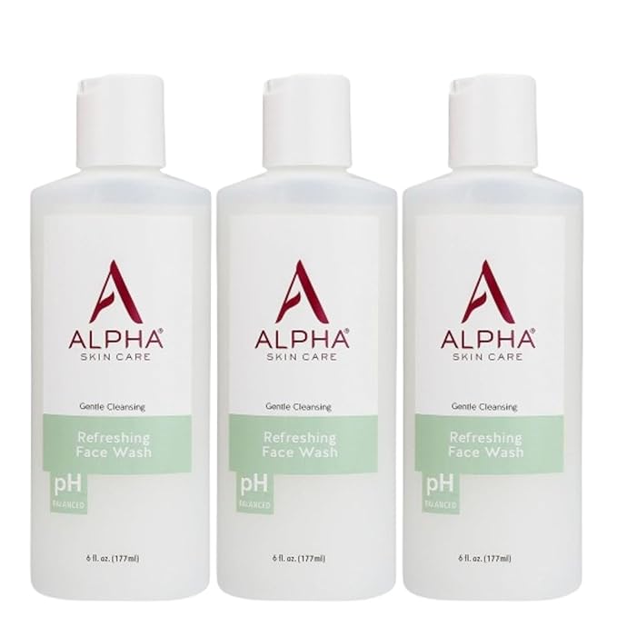 Alpha Skin Care Refreshing Face Wash, Gentle Soap-Free Formula, Citric AHA, Cleanses, Purifies, Tones & Restores pH, All Skin Types, Removes Make-Up & Oil, Anti-Aging Ingredients, 6 Oz, Pack of 3