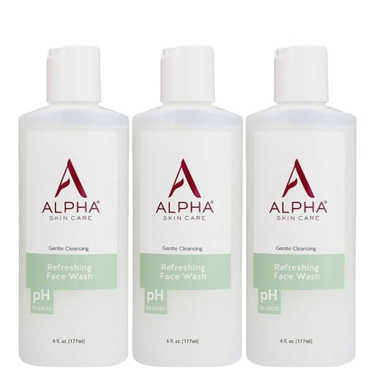 Alpha Skin Care Refreshing Face Wash, Gentle Soap-Free Formula, Citric AHA, Cleanses, Purifies, Tones & Restores pH, All Skin Types, Removes Make-Up & Oil, Anti-Aging Ingredients, 6 Oz, Pack of 3