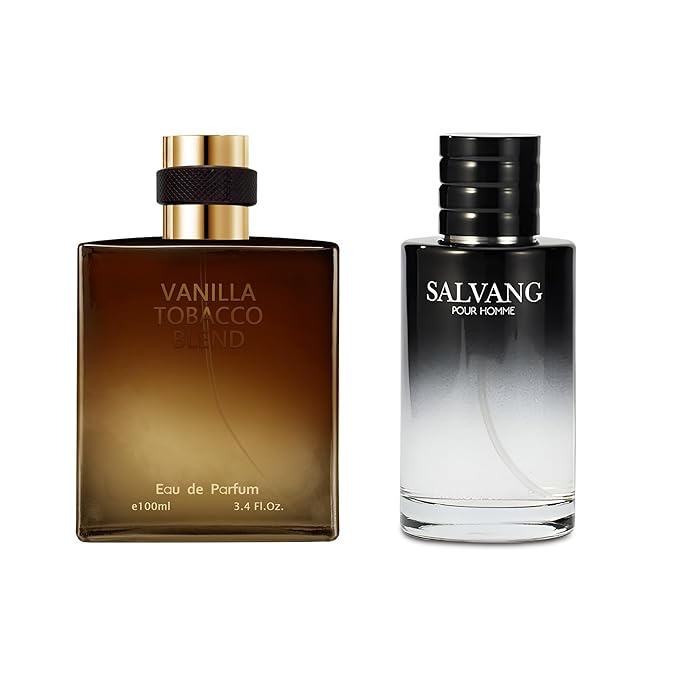 AFLUXE 2PCS Mens Perfume Cologne Long Last Strong EDP Natural Spray Gift Set, with Cocoa, Dried Fruits, Woody Fragrance for Daliy Use, 3.4 Fl Oz / 100 mL Each (Salvang & Vanilla Tobacco)