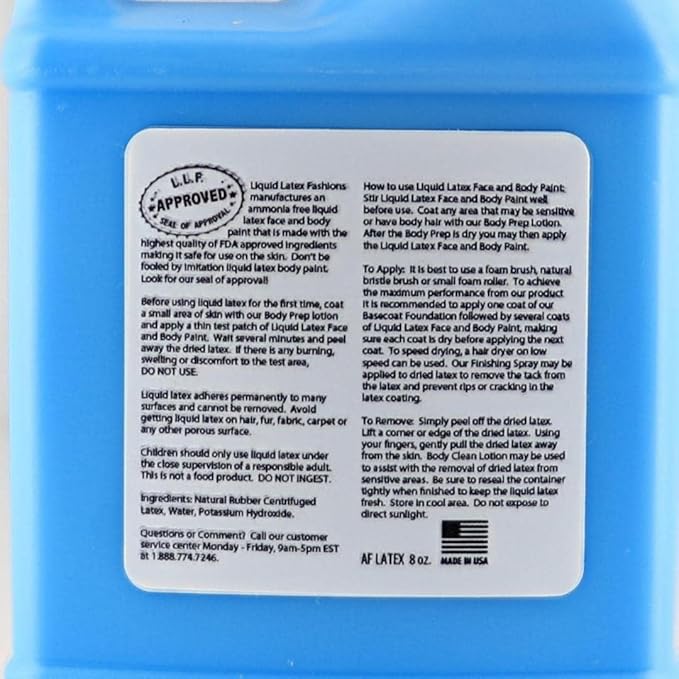 Neon Blue 8 oz - Liquid Latex Face and Body Paint, UV Black light Reactive, Ammonia Free, for Kids and Adults, Ideal for Artwork and Cosplay