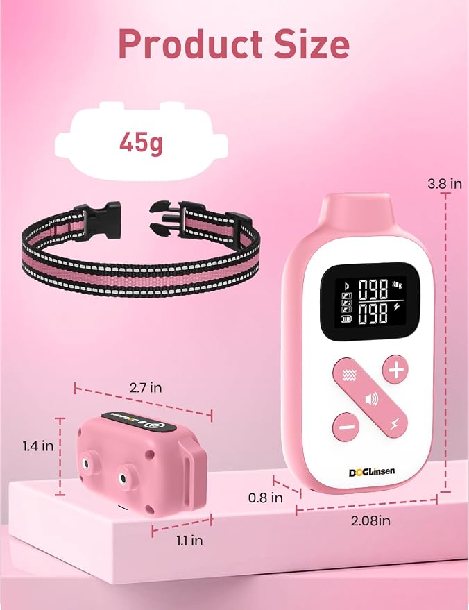 2-in-1 Bark and Shock Collar for Dogs, Automatic Bark Collar | Smart Anti Barking Dog Training Collar with 5 Adjustable Sensitivity, Vibration, Beep, Shock and Automatic (Pink)