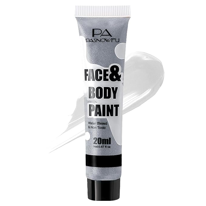 Silver Face Body Paint - Professional Water-Based Non-Toxic Body Painting for Vampire, Skeleton Halloween SFX Cosplay, Full Coverage Washable Cream for Costume Party Theater