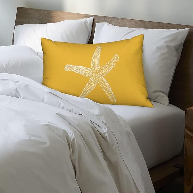 Coastal Pillow Covers 12x20 Inch Set of 2 Yellow Coral Starfish Throw Pillows Nautical Ocean Decorations Summer Linen Beach Pillowcase Outdoor Decor Farmhouse Cushion Case for Home Bedroom
