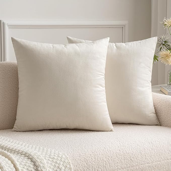 MIULEE Velvet Throw Pillow Covers 14x14 Inch Pack of 2 Cream White | Soft Solid Small Decorative Pillow Covers, Modern Luxury Home Decor, for Couch Chair Sofa Bedroom Livingroom Car