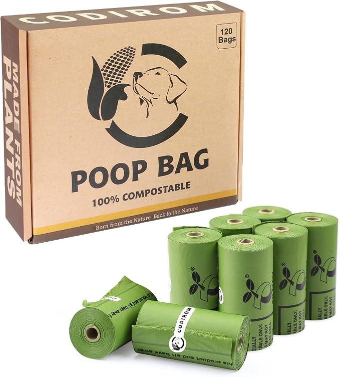 Certified Home Compostable Dog Poop Bags, 120 Plant Based Bags (8 Rolls) | TÜV AUSTRIA Home Compost, ASTM D6400, EN 13432 and NF T51-800 Certified, Extra Thick, Unscented, Leak Proof, Cornstarch
