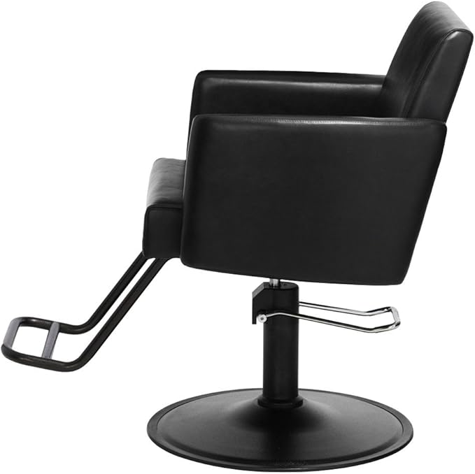 Buy-Rite Onyx Modern Black Hair Stylist Chair for Professional Salons, Open Back, Inclined Seat, Rounded Arms, Premium Vinyl Upholstery, Durable Steel Frame & Footrest, NIN-6610