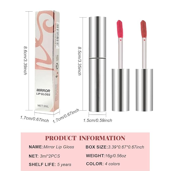 2Pcs Full-On Plumping Liquid Lip Gloss, Red & Brown Hydrating Lip Plumper Lip Blam Lipstick, High-Shine Tinted Formula for Fuller, Nourishes, Moisturizes & Softens Lips, Cruelty-Free (02+03)