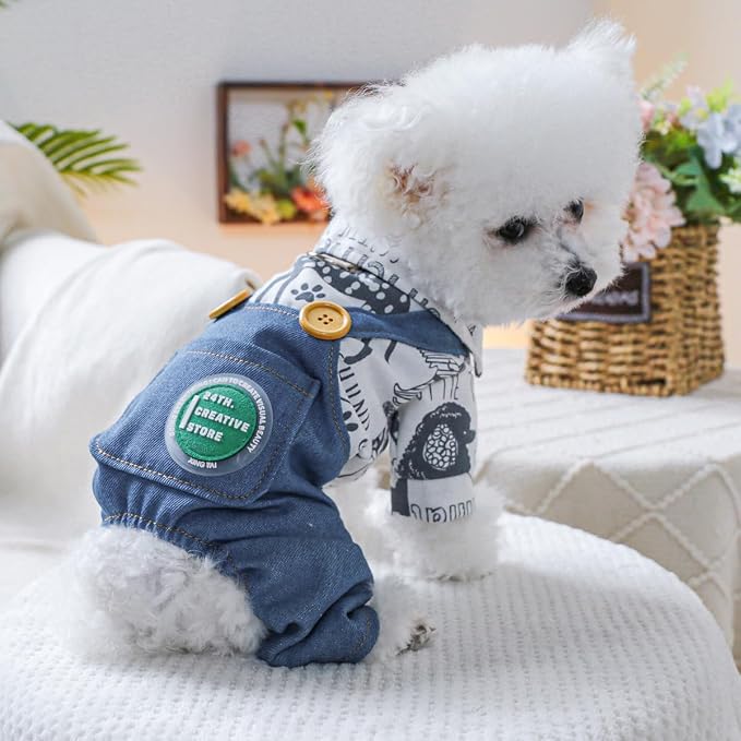 Dog Stylish Overalls Comfortable Puppy One Piece Outfits Summer Bib Overalls for Small Dogs Cute Pet Jumpsuit Onesie Chihuahua Yorkies Birthday Holiday Clothes Costume