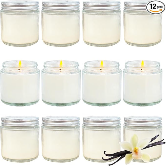 12 Pcs 4 Oz Mini Soy Candles,Vanilla Scented,Aromatherapy Candle,Bulk Candle Set，Great Stress Relieving Scented Candles for Girls as a Gift for Birthdays, Weddings and More!