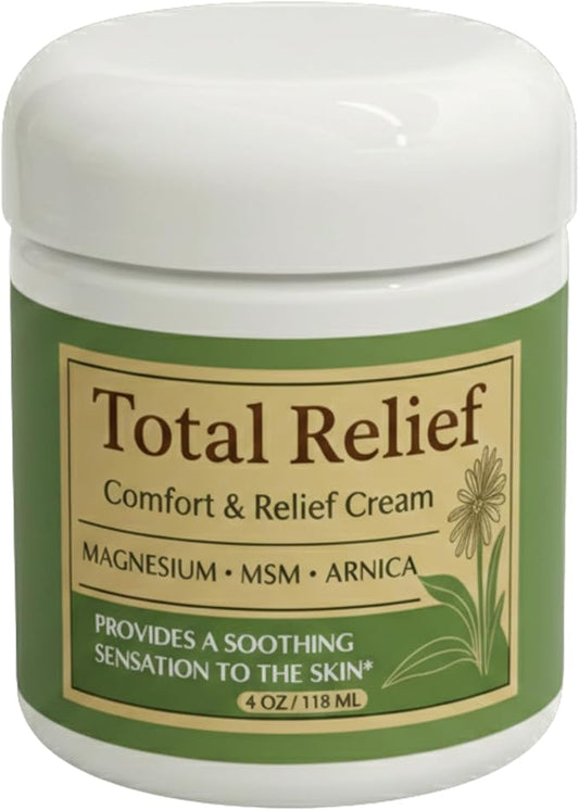 Total Relief Magnesium Cream for Comfort – Fast-Absorbing MSM & Arnica Cream for Healthy, Comfortable Nerves and Daily Comfort – 4 Fl Oz (Pack of 1)