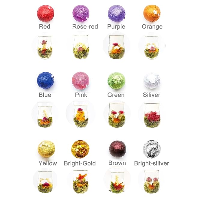 12 Assorted Blooming Flower Tea Balls Gift Set for Christmas| Handmade Herbal Flowering Tea Balls Variety Individual Packing| Blooming Green Teas with Flowers for Teas Lovers, Anniversary, Valentine, Birthday