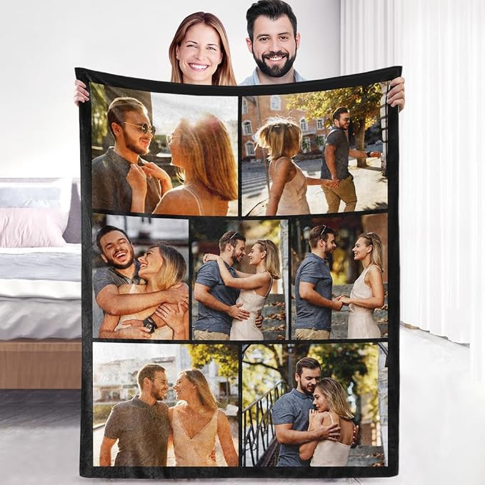 Ships Next Day, Custom Sherpa Fleece Blanket with Photos Text Soft Warm Custom Blanket Personalized Couples Gifts for Boyfriend Girlfriend Customized Picture Blanket Gifts for Christmas Valentines Day