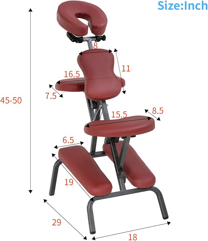 Portable Massage Chair for Tattoo and Spa Foldable Massage Therapy Chair with Adjustable Face Cradle High-Density Cushion Lightweight Design with Carrying Bag Ideal for Salon Use (Burgundy)