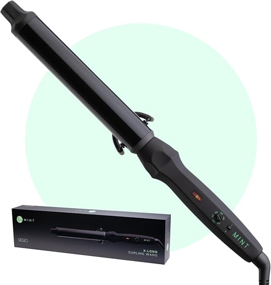 MINT Professional Clamp-Free Curling Wand 1 1/4 Inch for Long Hair | Extra Long Curl Wand with 4-Heater Ionic Ceramic Barrel | Best Curling Wands | Adjustable 230-430°F | Worldwide Dual Voltage